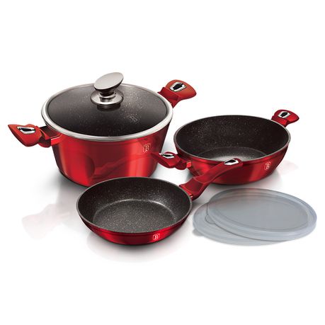 Berlinger Haus 6-Piece Marble Coating Smart Lid Cookware Set - Burgundy Metallic