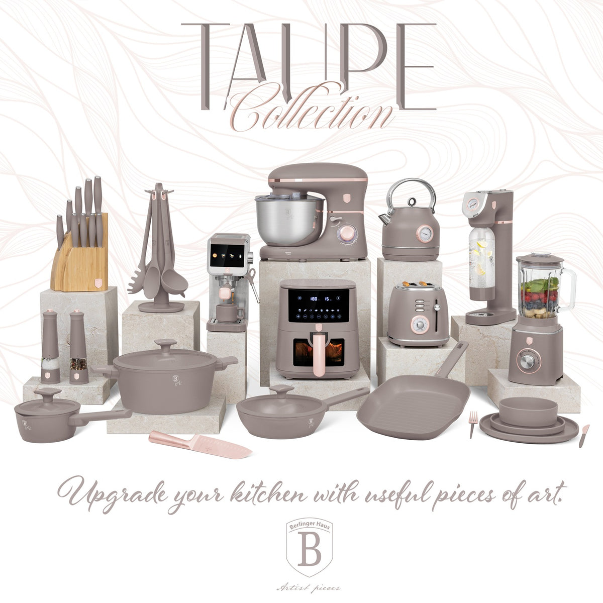 BERLINGER HAUS SET DE CUCHILLOS 6 PZS CON SOPORTE TAUPE COLLECTION