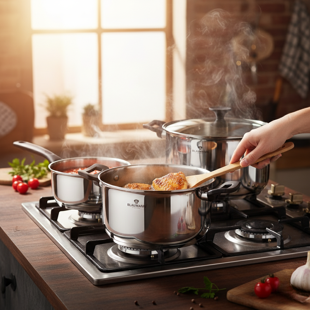 Blaumann 6-Piece Stainless Steel Cookware Set - Gourmet Line
