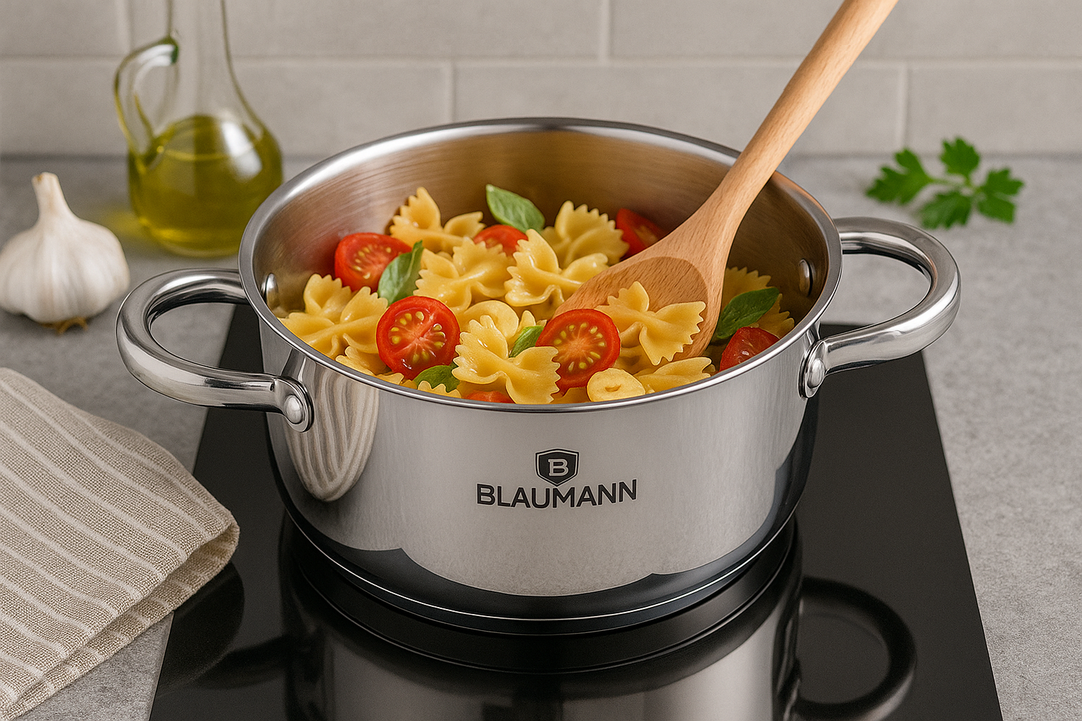 Blaumann 32cm Stainless Steel Shallow Pot with Lid - Gourmet Line