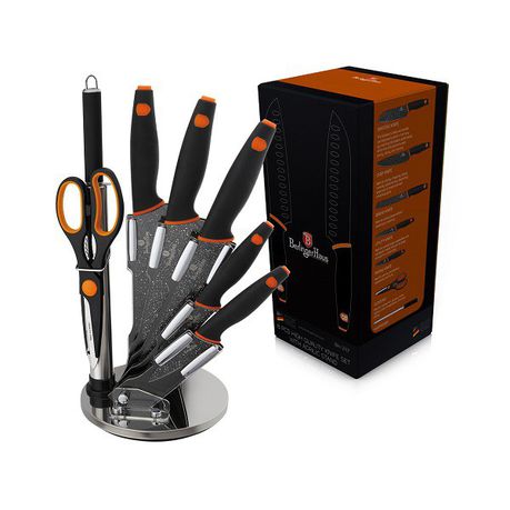 Berlinger Haus 8-Piece Marble Coating Stainless Steel Knife Set with Stand - Granit Diamond Line