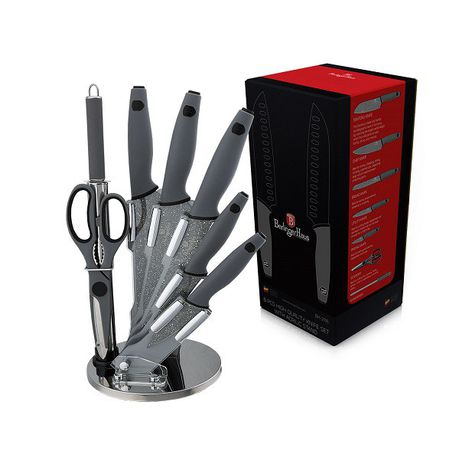 Berlinger Haus 8-Piece Marble Coating Stainless Steel Knife Set with Stand Gray - Granit Diamond Line