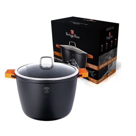 Berlinger Haus 24cm Marble Coating Oven Safe Stock Pot with Lid Black - Granit Diamond Line