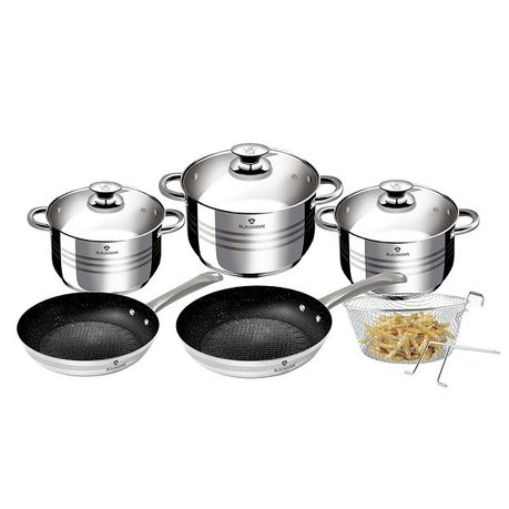 Blaumann 10-Piece Stainless Steel Jumbo Cookware Set With Marble Coating Fry Pans Bl-3243