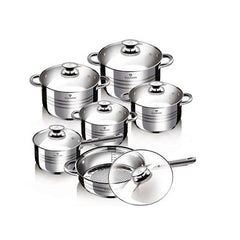 Blaumann 12-Piece Stainless Steel Jumbo Cookware Set With Glass Lid - Bl-1031