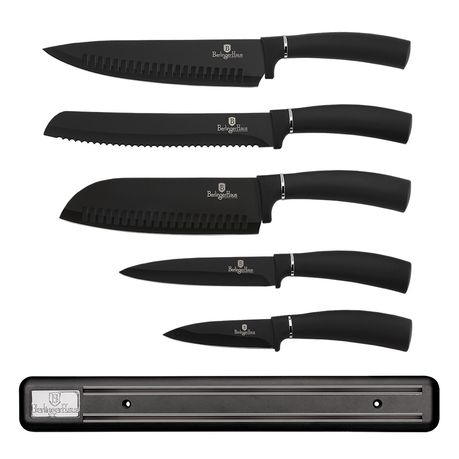 Berlinger Haus 6-Piece Knife Set with Magnetic Hanger - Black Silver