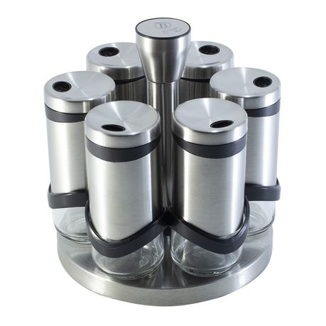Berlinger Haus 7-Piece Stainless Steel & Glass Spice Shaker Set with Rack Black Silver