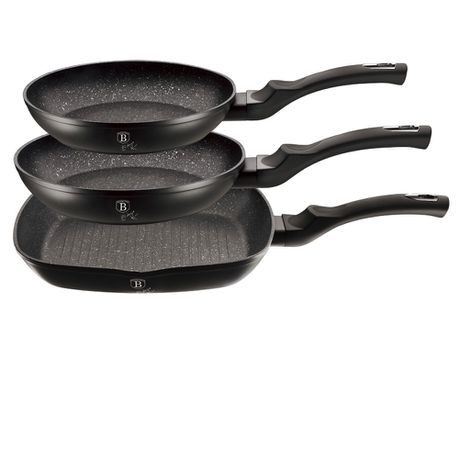 Berlinger Haus 3 Pieces Marble Coating Fry Pan Set - Black-Silver Edition