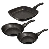 Berlinger Haus 3 Pieces Marble Coating Fry Pan Set - Black-Silver Edition