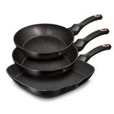 Berlinger Haus 3 Pieces Marble Coating Fry Pan Set - Black-Rose Collection