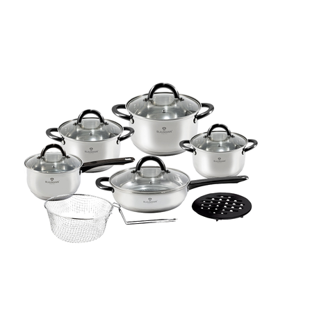 Blauman 12-Piece Stainless Steel Gourmet Line Cookware Set - Silver-Black