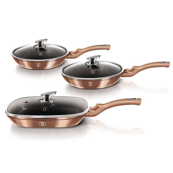 Berlinger Haus 6 Piece Marble Coating Fry & Grill Pan Set - Rose Gold Metallic Line