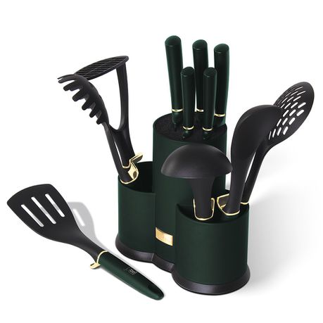 Berlinger Haus 12 Piece Knife Set with Stand and Kitchen Tools - Emerald