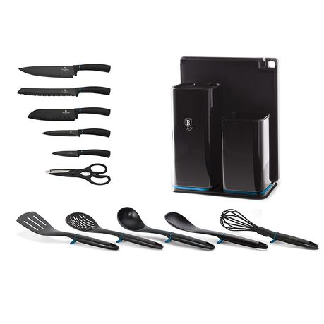 Berlinger Haus 13 Piece Knife Set with Stand and Kitchen Tools - Aquamarine