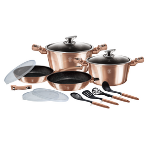 Berlinger Haus 13-Piece Marble Coating Smart Lid Cookware Set - Rose Gold Metallic Line