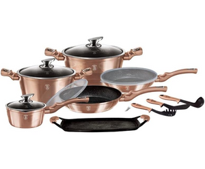 Berlinger Haus 16-Piece Marble Coating Smart Lid Cookware Set - Rose Gold