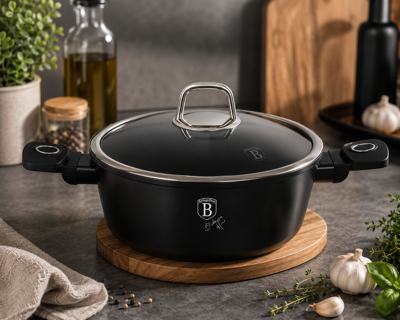 Berlinger Haus 20cm Titan Pro Non-Stick Casserole with Lid - Black Vantage