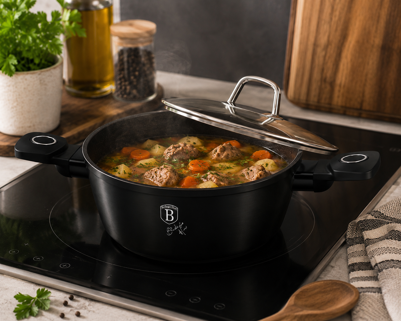Berlinger Haus 20cm Titan Pro Non-Stick Casserole with Lid - Black Vantage