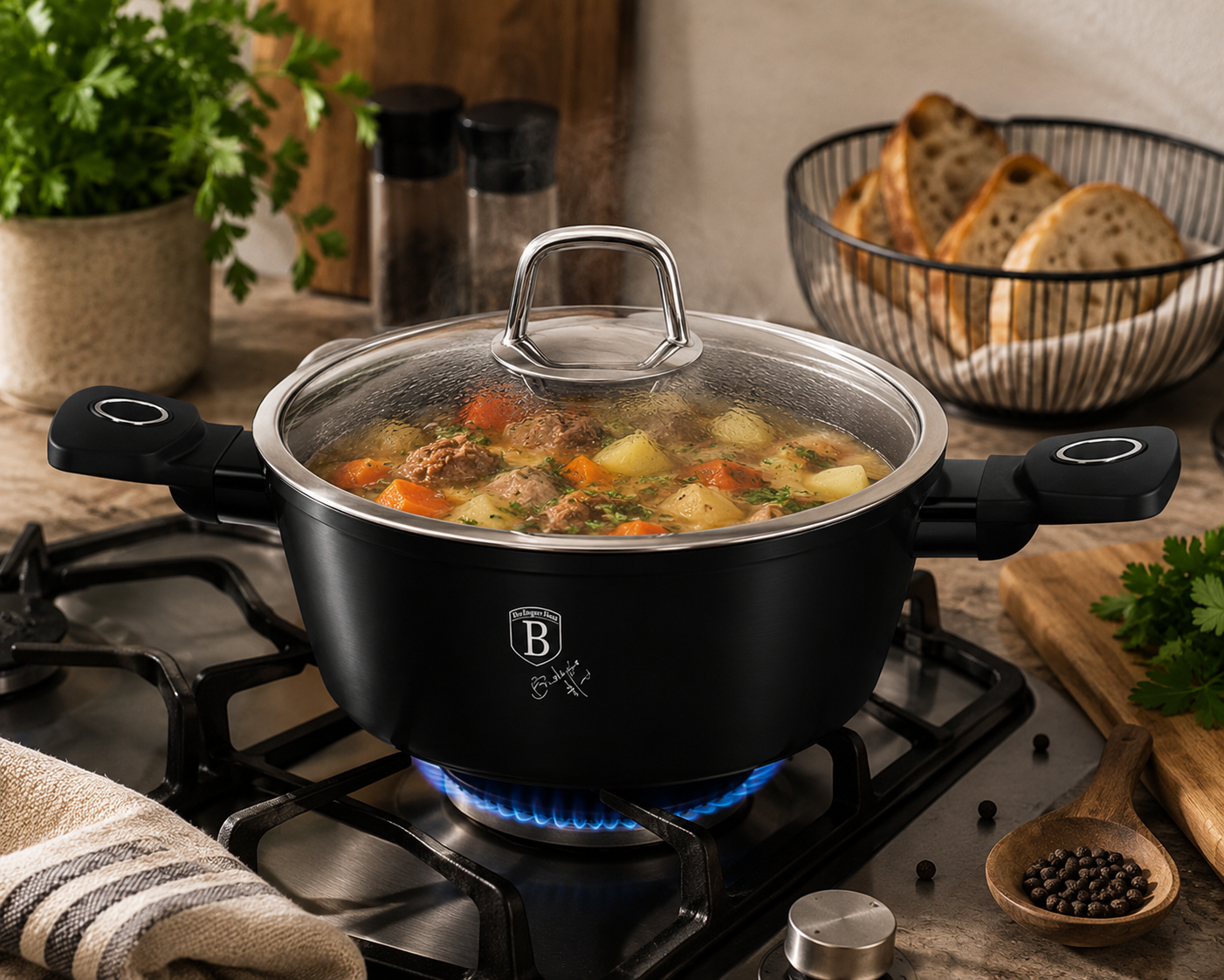 Berlinger Haus 20cm Titan Pro Non-Stick Casserole with Lid - Black Vantage