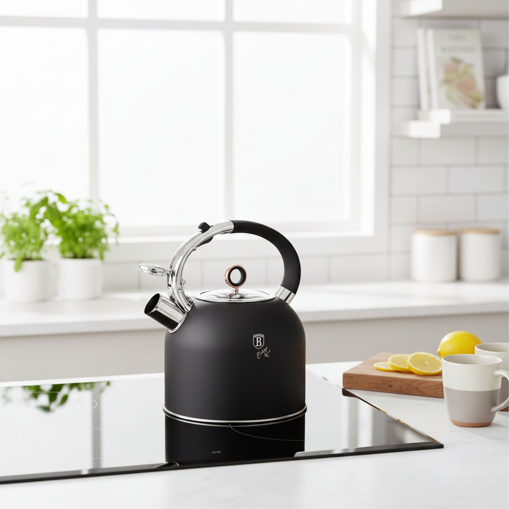 Berlinger Haus 3.0L Stainless Steel Whistling Kettle with Glass Lid – Black Rose