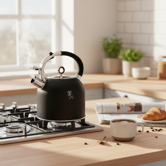 Berlinger Haus 3.0L Stainless Steel Whistling Kettle with Glass Lid – Black Rose