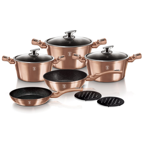 Berlinger Haus 10 Piece Marble Coating Cookware Set - Rose Gold Metallic Line