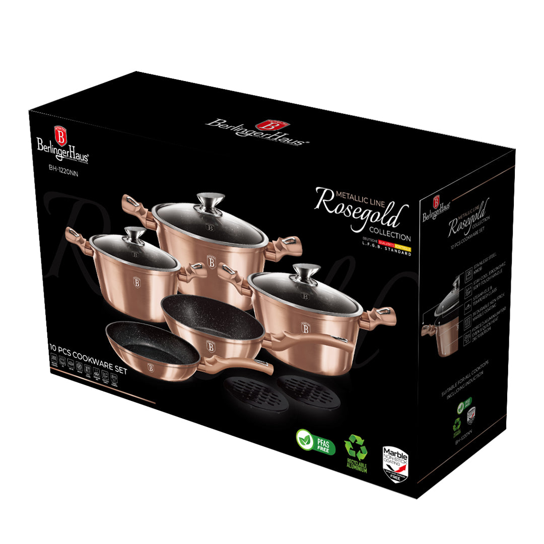 Berlinger Haus 10-Piece Marble Coating Cookware Set - Rose Gold Metallic Line