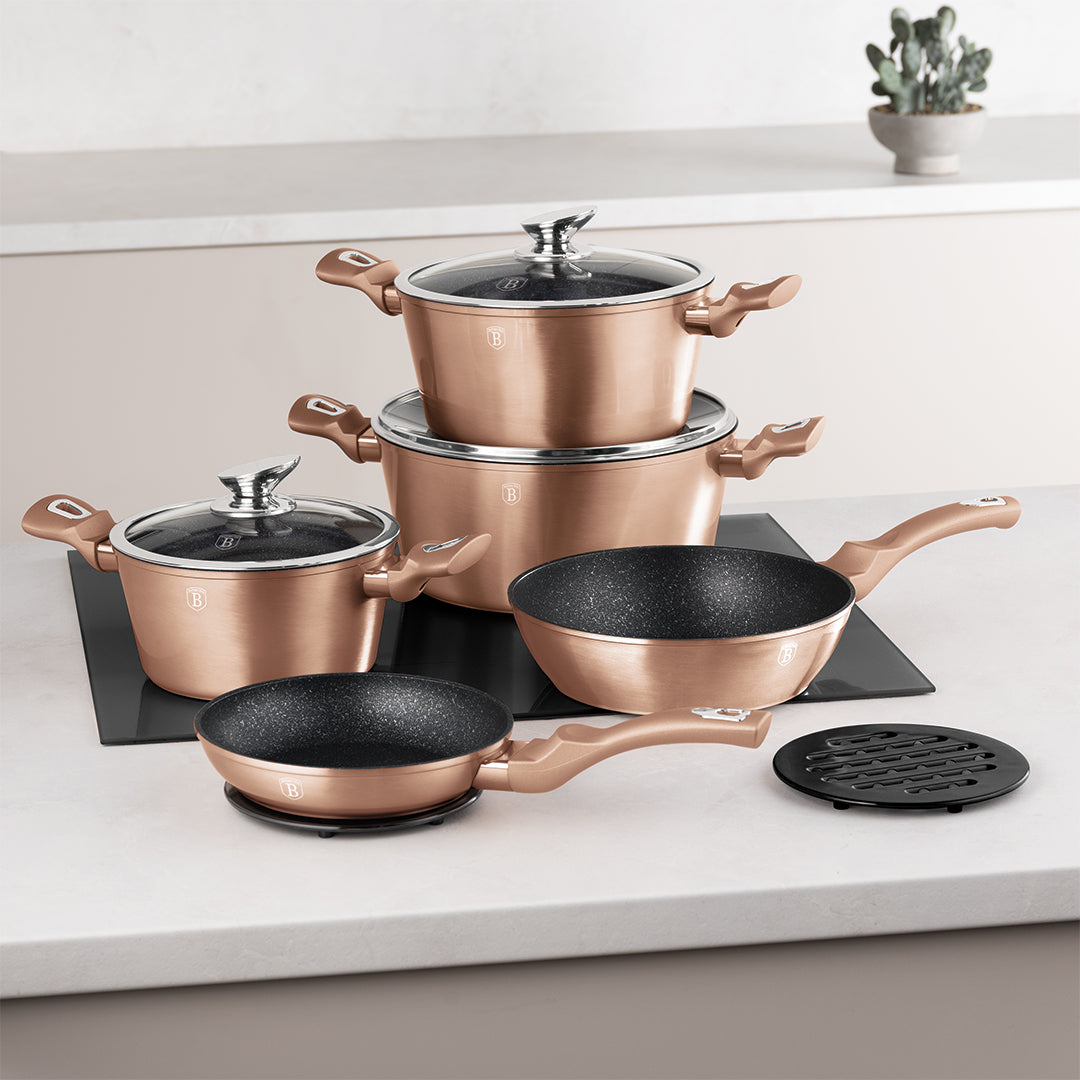 Berlinger Haus 10-Piece Marble Coating Cookware Set - Rose Gold Metallic Line
