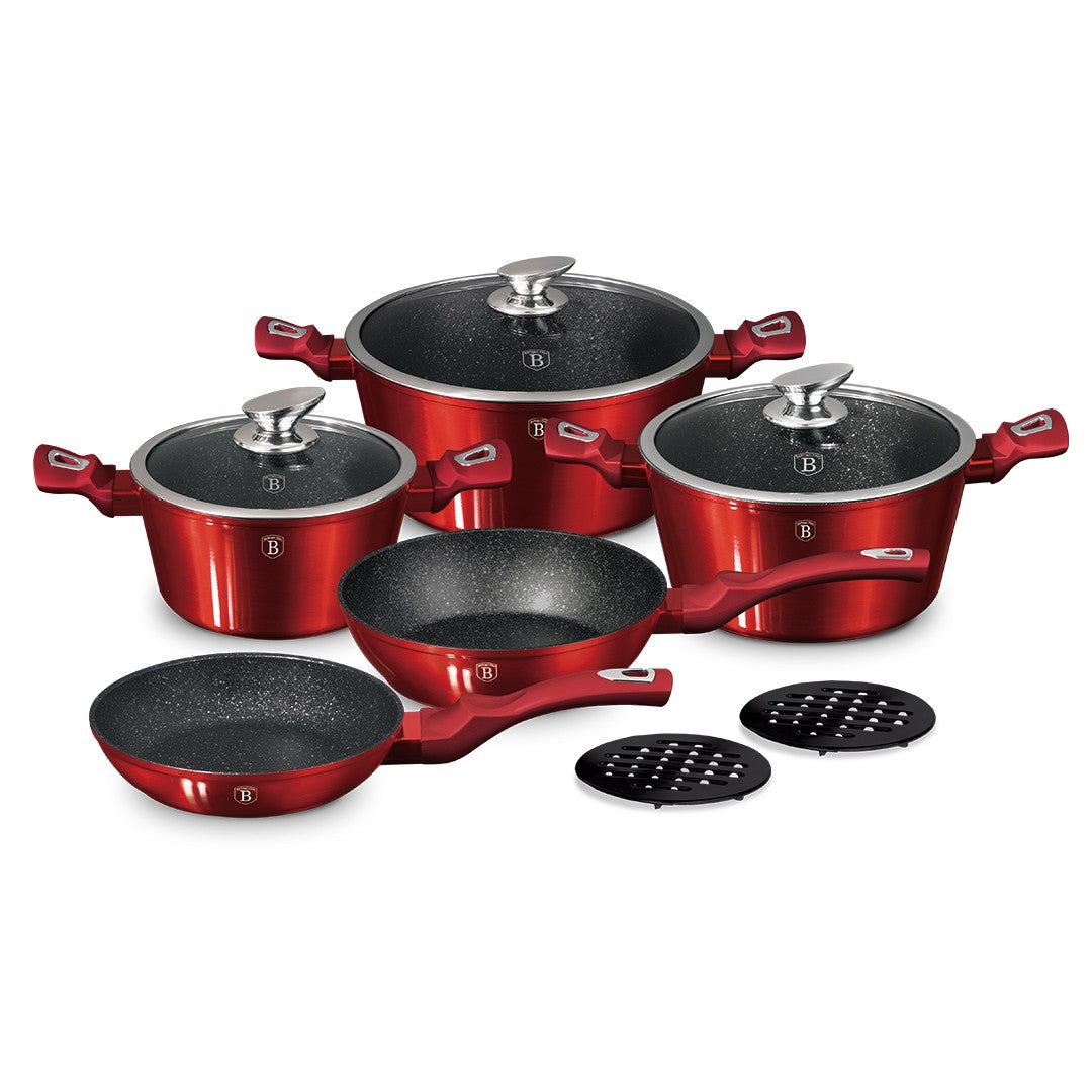 Berlinger Haus 10 Piece Marble Coating Cookware Set - Burgundy Metallic Line