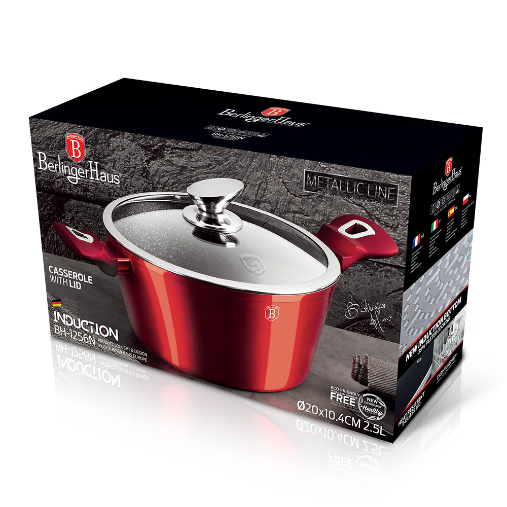 Berlinger Haus 20cm Marble Coating Non-Stick Casserole – Burgundy Metallic