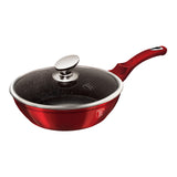 Berlinger Haus 24cm Non-Stick Marble Coating Deep Frypan with Lid - Burgundy Metallic