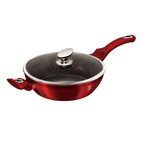 Berlinger Haus 28cm Non-Stick Marble Coating Deep Frypan with Lid - Burgundy Metallic