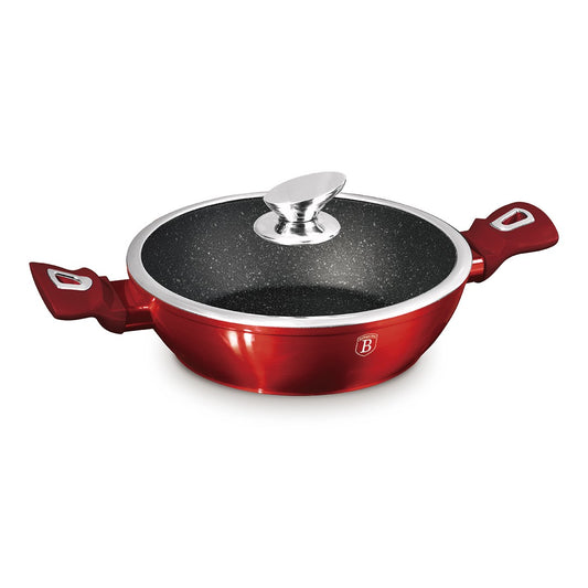 Berlinger Haus 24cm Titan Pro Non-Stick Shallow Pot with Lid - Metallic Burgundy Line