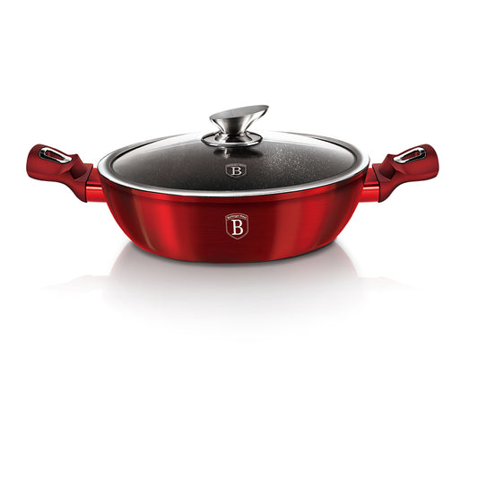 Berlinger Haus 28cm Marble Coating Non-Stick Shallow Pot - Burgundy Metallic Line