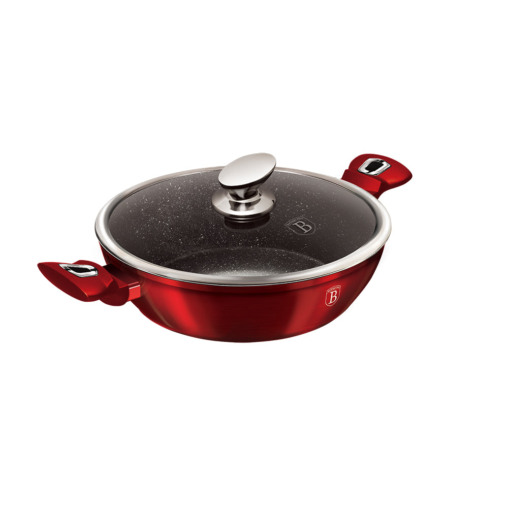 Berlinger Haus 28cm Marble Coating Non-Stick Shallow Pot - Burgundy Metallic Line