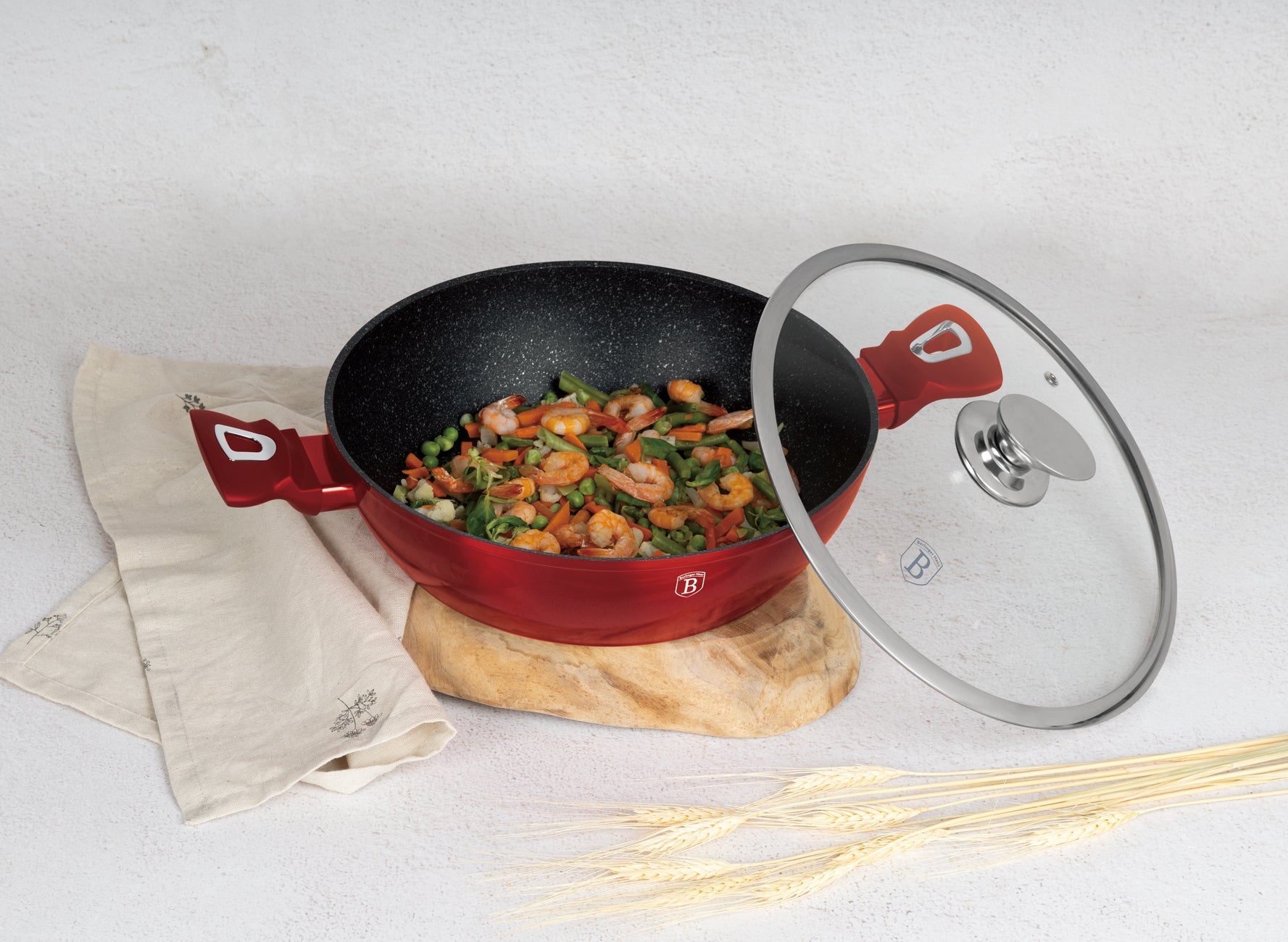 Berlinger Haus 28cm Marble Coating Non-Stick Shallow Pot - Burgundy Metallic Line