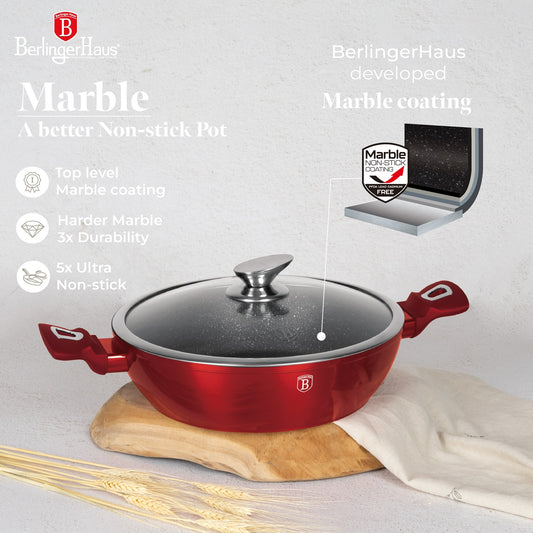 Berlinger Haus 28cm Marble Coating Non-Stick Shallow Pot - Burgundy Metallic Line