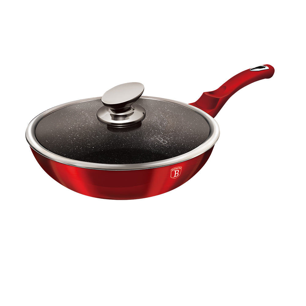 Berlinger Haus 28cm Marble Coating Wok with Lid - Burgundy Metallic