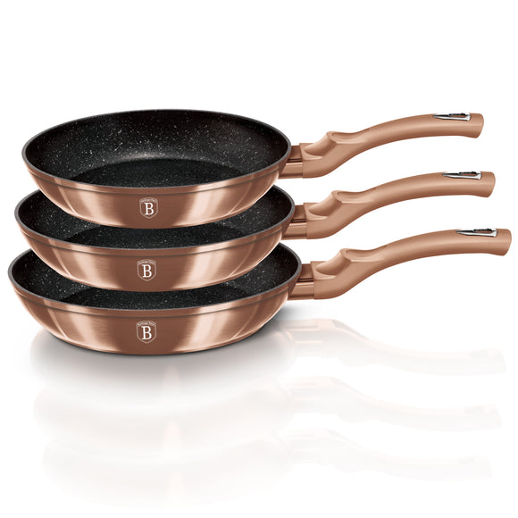 Berlinger Haus 3-Piece Marble Coating Non-Stick Frypan Set - Rose Gold Metallic Line