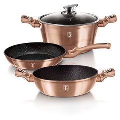 Berlinger Haus 4-Piece Marble Coating Cookware Set - Rose Gold Metallic Line