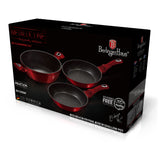 Berlinger Haus 3 Piece Marble Coating Non-Stick Cookware Set - Burgundy Metallic