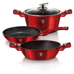 Berlinger Haus 4-Piece Marble Coating Non-Stick Cookware Set - Burgundy Metallic