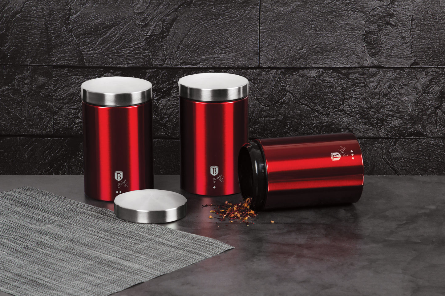 Berlinger Haus 3-Pieces Canister Set - Burgundy Metallic