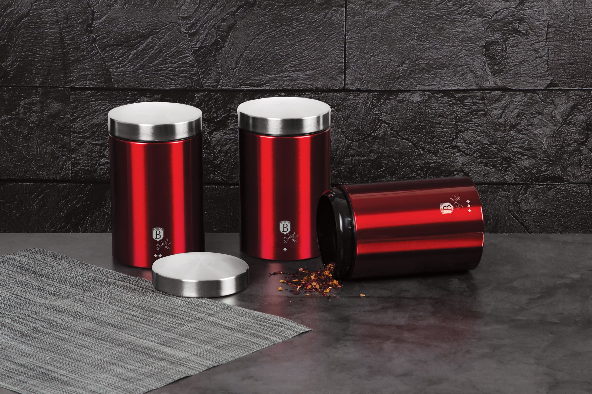 Berlinger Haus 3-Pieces Canister Set - Burgundy Metallic