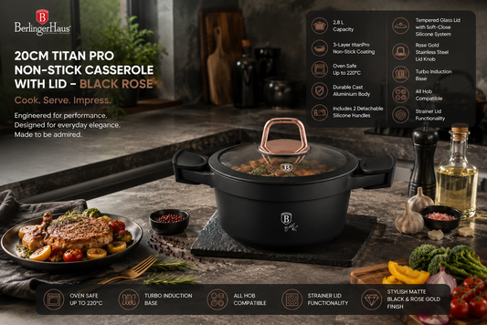 Berlinger Haus 20cm Titan Pro Non-Stick Casserole - Black Rose