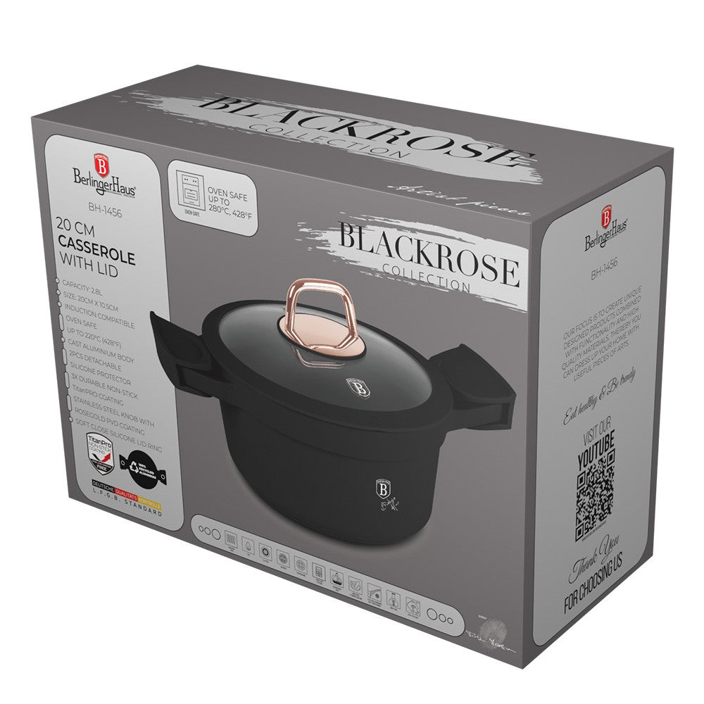 Berlinger Haus 20cm Titan Pro Non-Stick Casserole - Black Rose