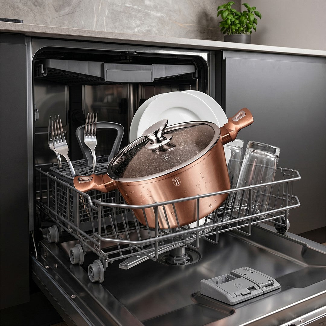 Berlinger Haus 24cm Marble Coating Casserole with Lid - Rose Gold Metallic Line