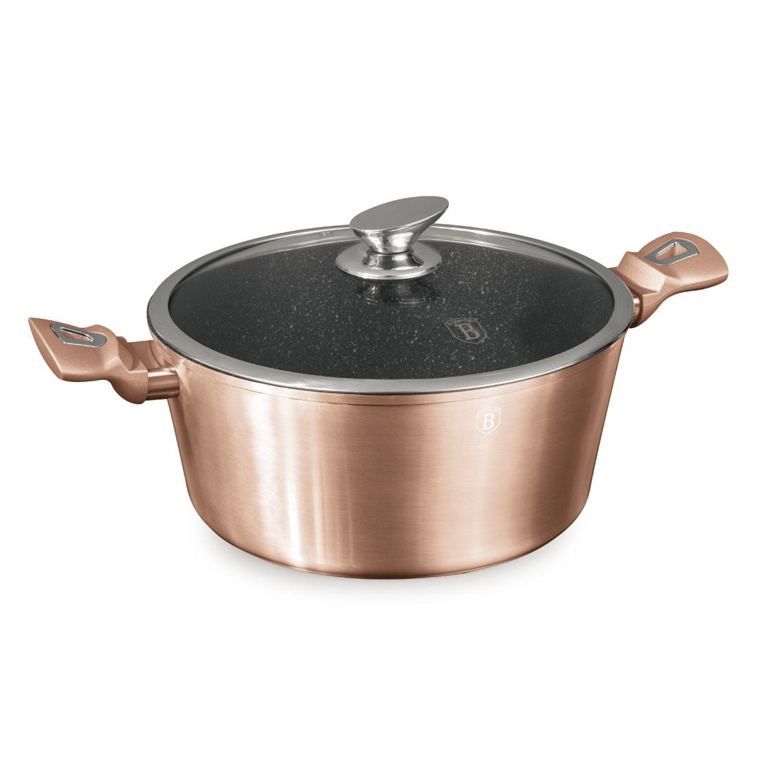 Berlinger Haus 28cm Marble Coating Casserole with Lid - Rose Gold Metallic Line