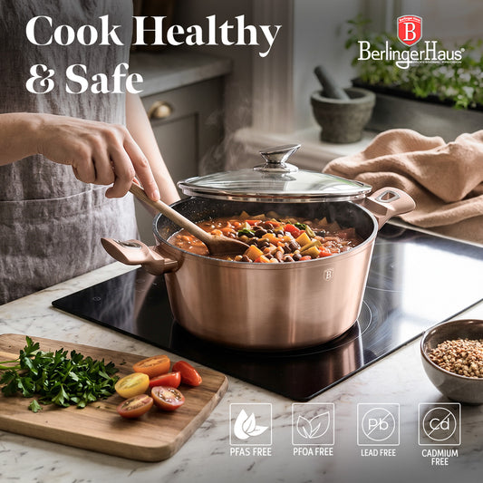 Berlinger Haus 28cm Marble Coating Casserole with Lid - Rose Gold Metallic Line