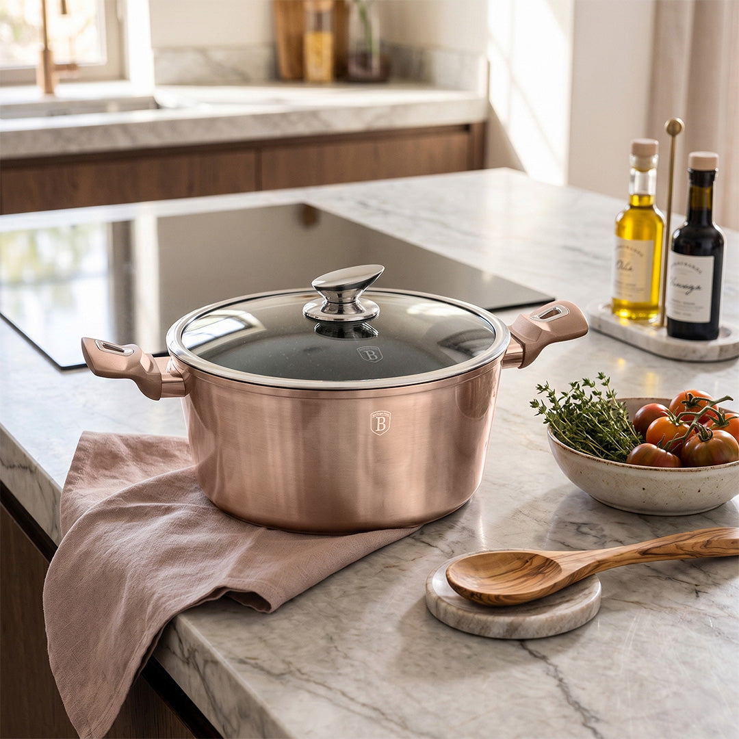 Berlinger Haus 28cm Marble Coating Casserole with Lid - Rose Gold Metallic Line